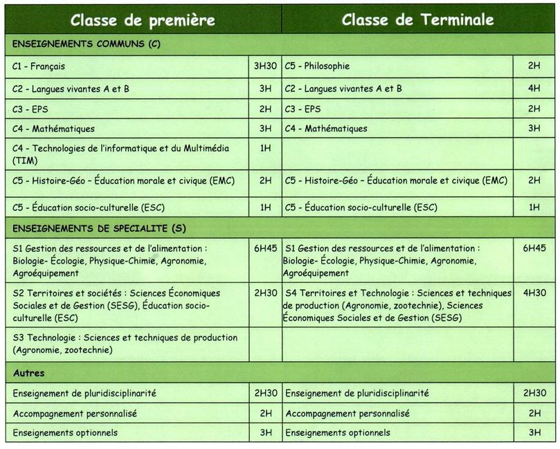 Tableau bac STAV